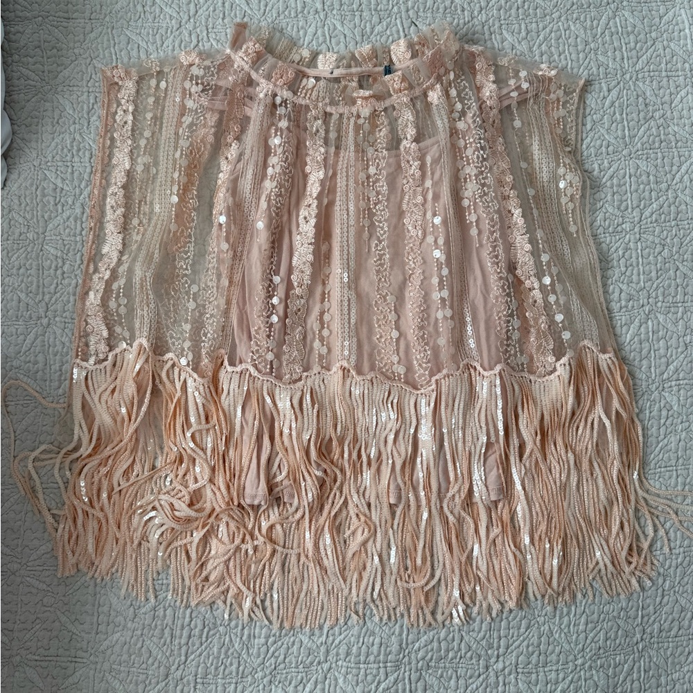 Sequin Fringe Top in Blush Pink